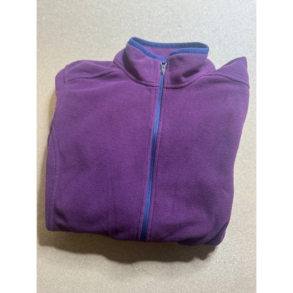 LL Bean Womens Fleece‎ Jacket Full Zip Purple Blue Trim M Medium